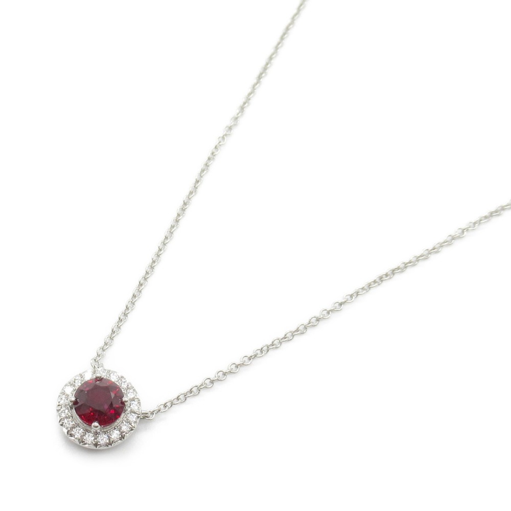 Tiffany Soleste Ruby Diamond Necklace Platinum Ruby